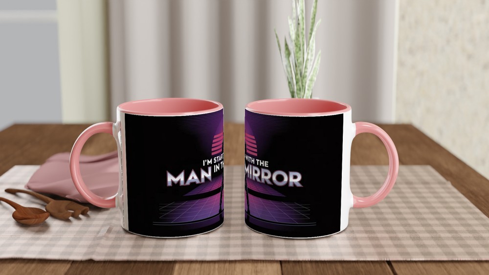 MJ The Musical Mug | Man in the Mirror Synthwave Quote | Musical Theatre Gift | Retro 80s West End Present for Him or Her — view 6