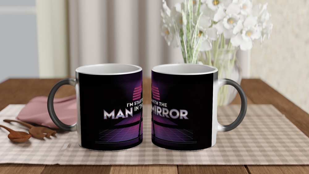 MJ The Musical Mug | Man in the Mirror Synthwave Quote | Musical Theatre Gift | Retro 80s West End Present for Him or Her — view 3