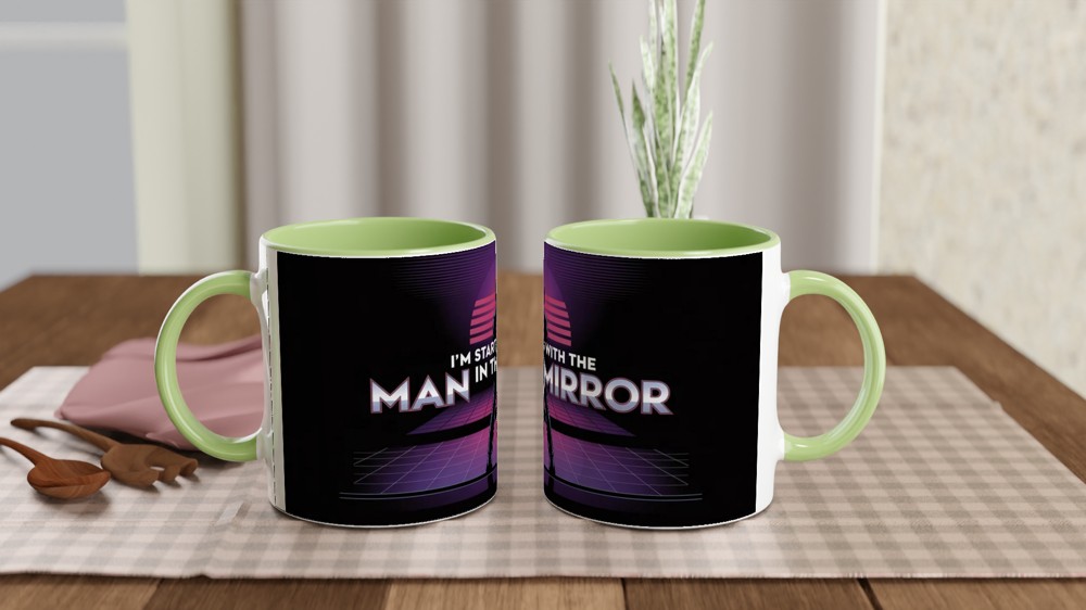 MJ The Musical Mug | Man in the Mirror Synthwave Quote | Musical Theatre Gift | Retro 80s West End Present for Him or Her — view 5