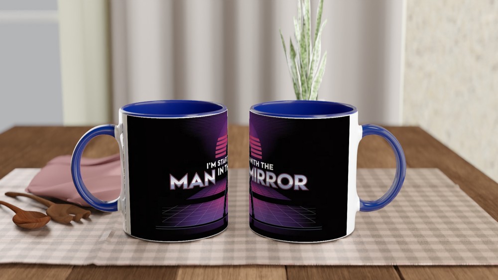MJ The Musical Mug | Man in the Mirror Synthwave Quote | Musical Theatre Gift | Retro 80s West End Present for Him or Her — view 4