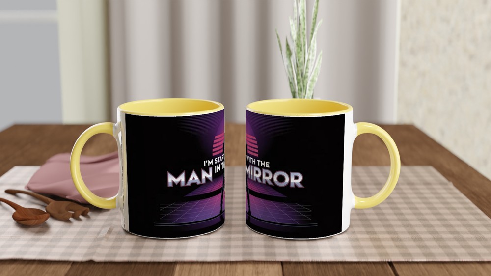 MJ The Musical Mug | Man in the Mirror Synthwave Quote | Musical Theatre Gift | Retro 80s West End Present for Him or Her — view 8