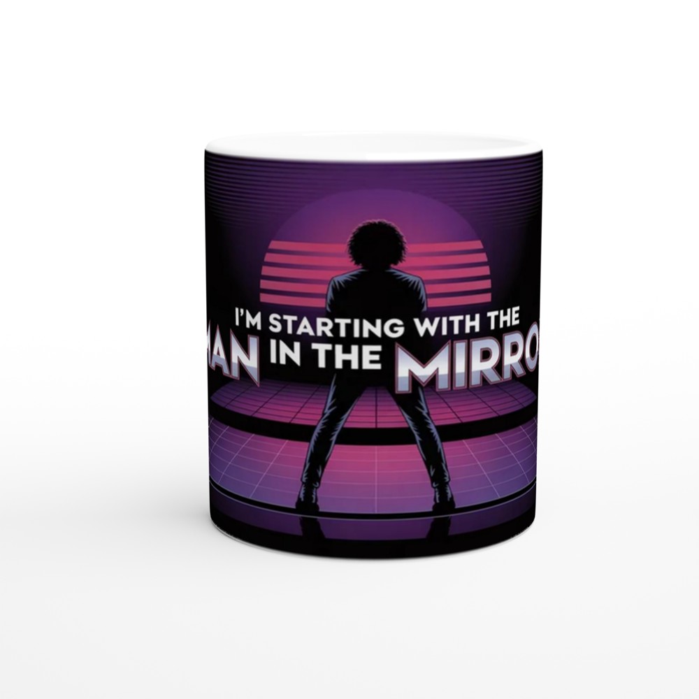 MJ The Musical Mug | Man in the Mirror Synthwave Quote | Musical Theatre Gift | Retro 80s West End Present for Him or Her — view 11