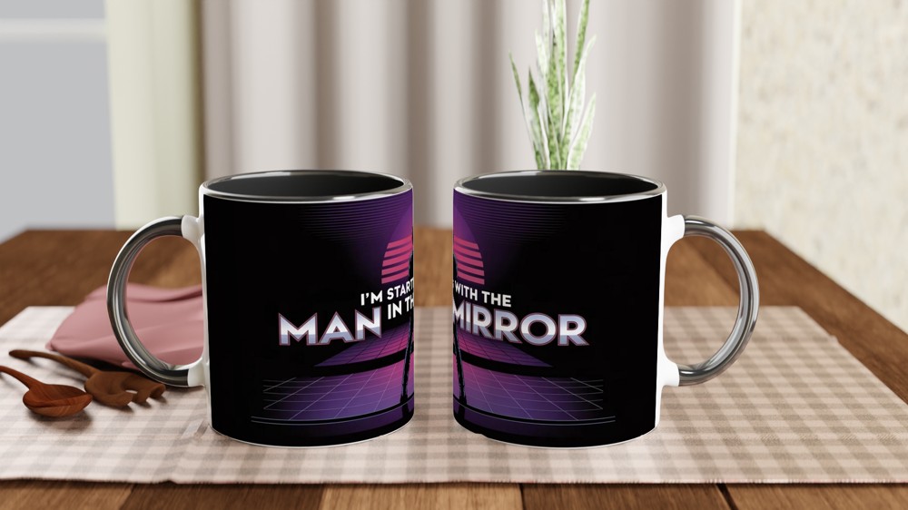 MJ The Musical Mug | Man in the Mirror Synthwave Quote | Musical Theatre Gift | Retro 80s West End Present for Him or Her — view 9