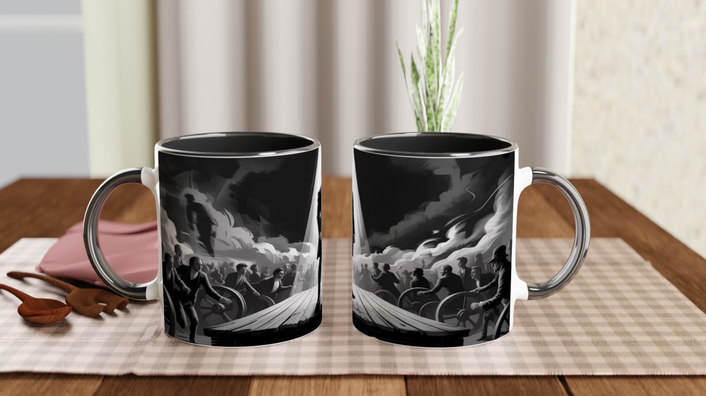 Revolutionary Leader Dramatic Black and White Illustration Mug — view 9