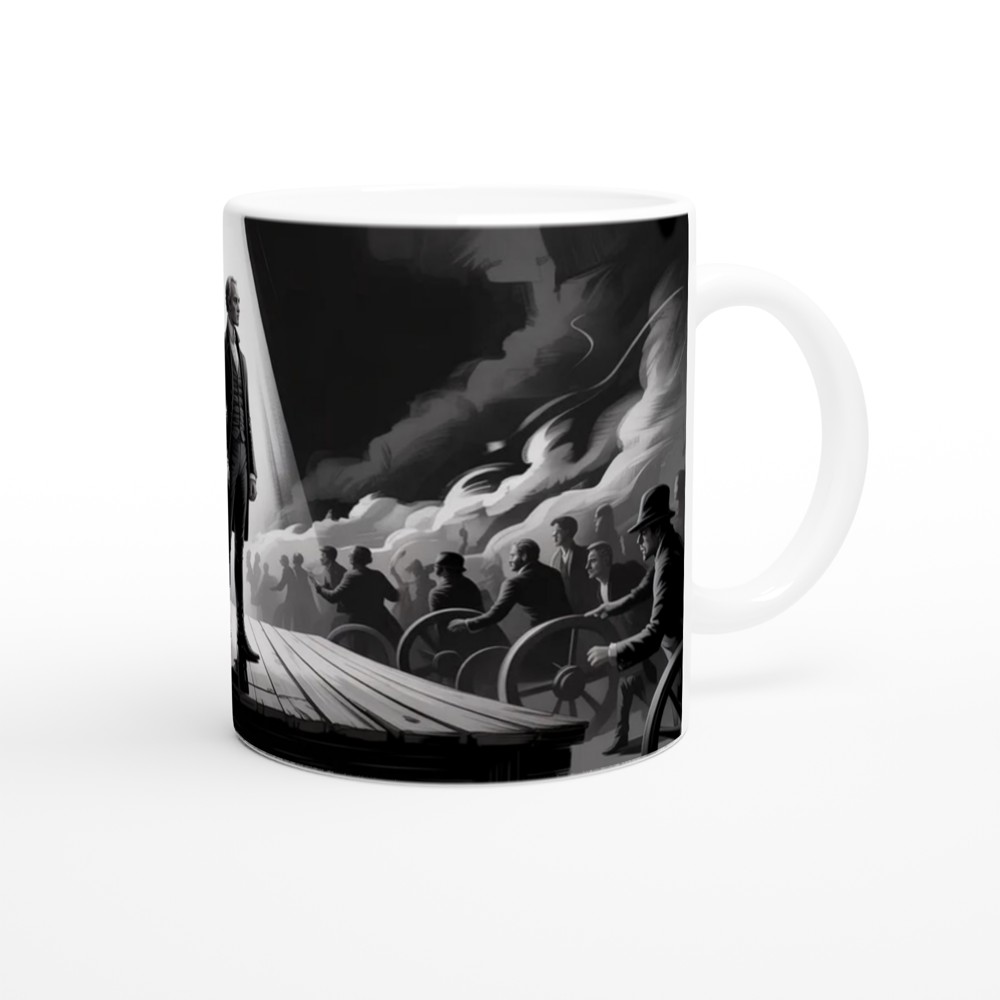 Revolutionary Leader Dramatic Black and White Illustration Mug — view 12