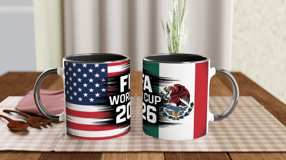 World Cup 2026 Mug | Football Fan Gift | USA Canada Mexico Grunge Flag Design | Birthday Present for Him — view 9