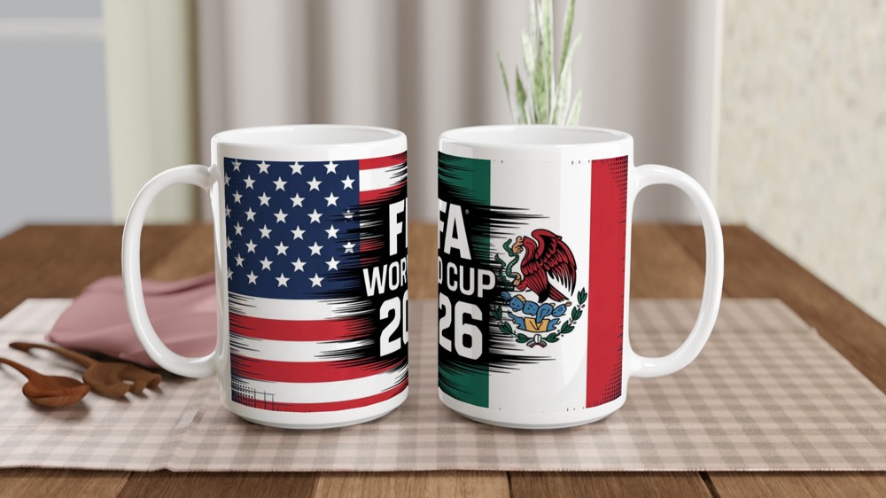 World Cup 2026 Mug | Football Fan Gift | USA Canada Mexico Grunge Flag Design | Birthday Present for Him — view 2