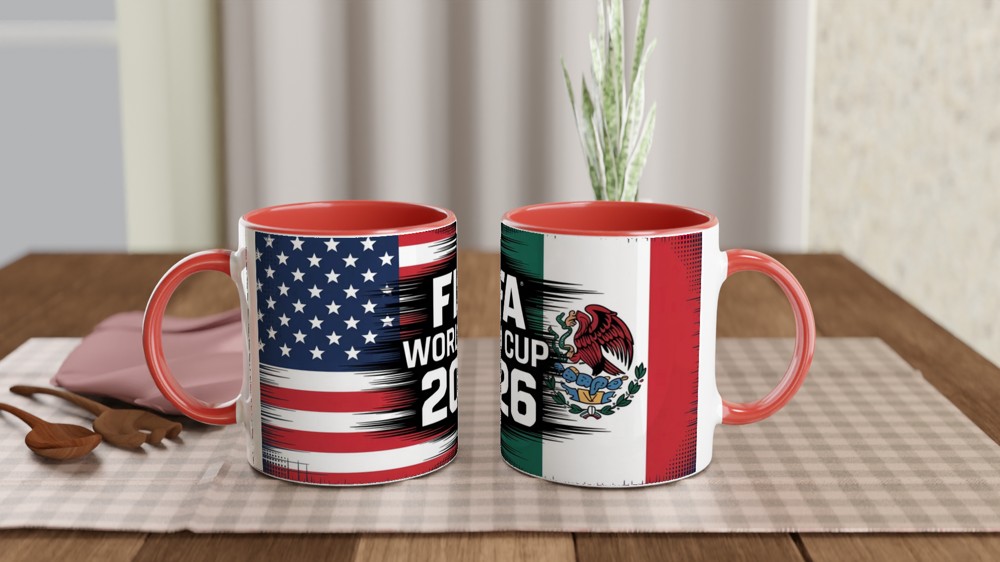 World Cup 2026 Mug | Football Fan Gift | USA Canada Mexico Grunge Flag Design | Birthday Present for Him — view 7