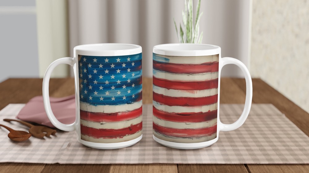 Rustic Painted American Flag Patriotic Mug — view 2