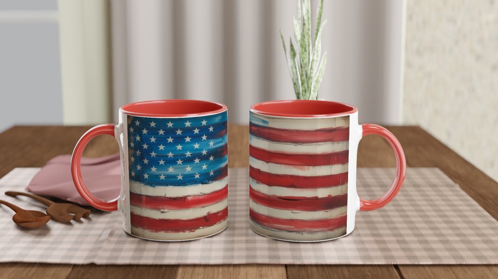 Rustic Painted American Flag Patriotic Mug — view 7